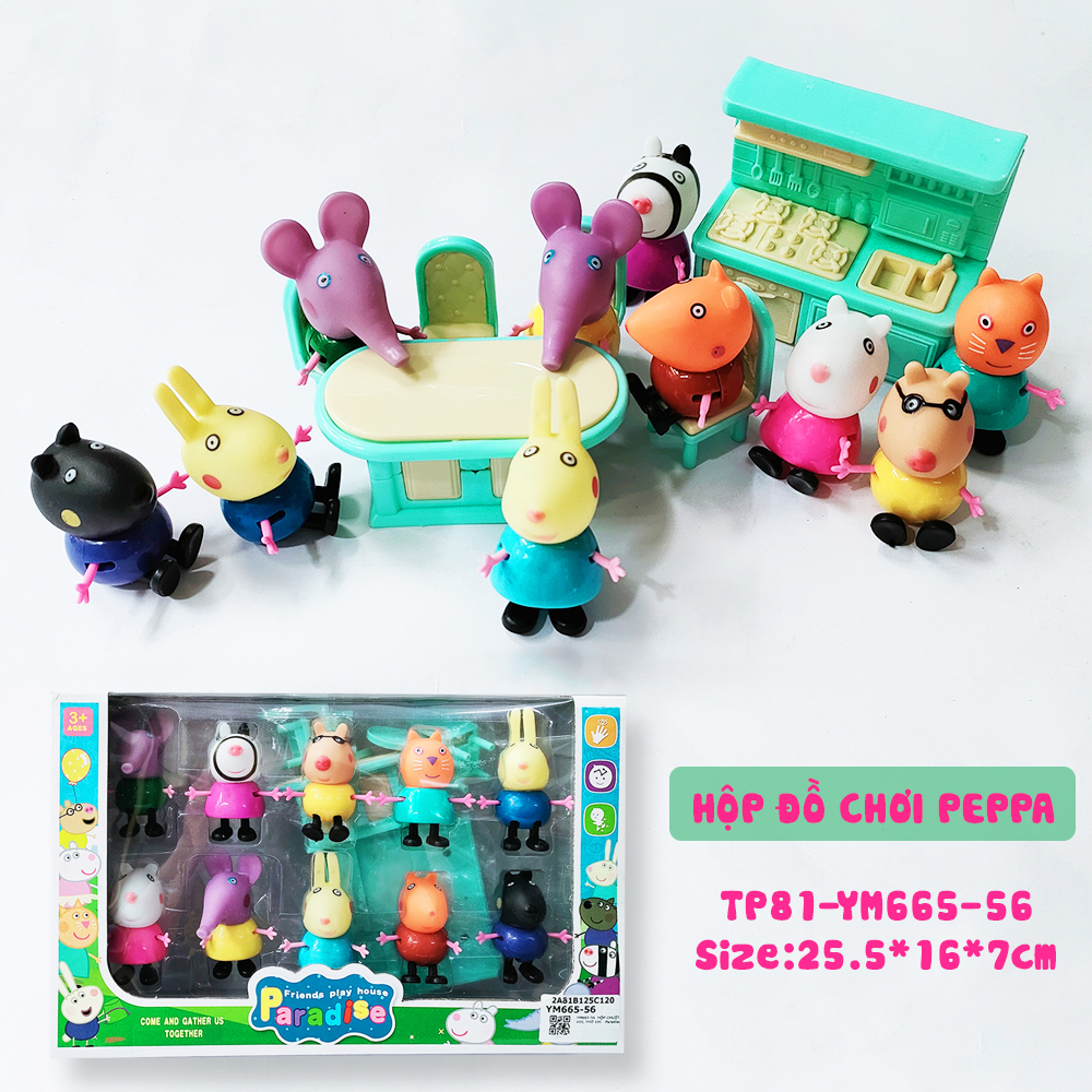 Hộp đồ  chơi heo Peppa 10 nhân vật kèm kệ bếp bàn ghế ăn