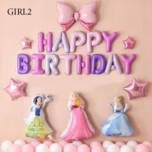 (SET Y HÌNH) Set trang trí sinh nhật thôi nôi đầy tháng chủ đề bé gái, set công chúa elsa, công chúa bạch tuyết Girl2