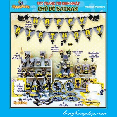 Sét Phụ Kiện Trang Trí Sinh Nhật Độc Đáo Chủ Đề Bat Man