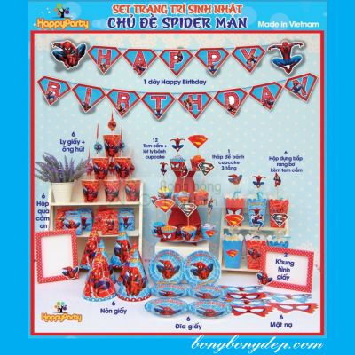 Sét Phụ Kiện Trang Trí Sinh Nhật Độc Đáo Chủ Đề Người Nhện Spider Man