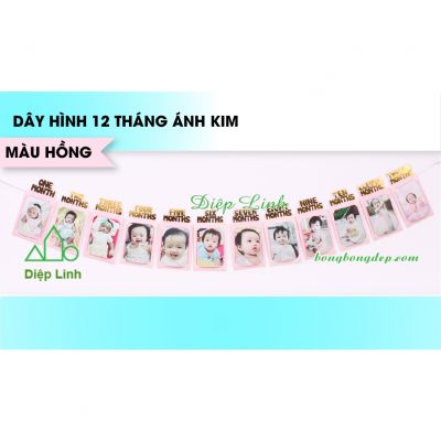 Dây treo khung hình giấy 12 tháng màu hồng