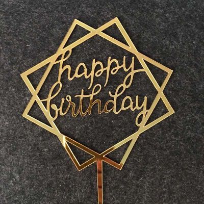 Toppers que cắm trang trí bánh sinh nhật Happy Birthday vàng