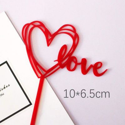 Toppers que cắm trang trí bánh sinh nhật love tim đỏ