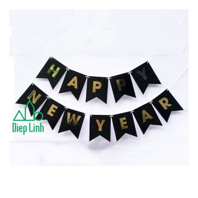 Dây treo trang trí Happy New Year màu đen dạng tấm