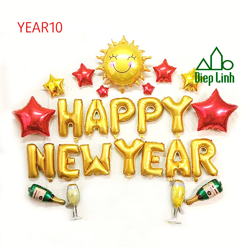 Sét Bóng Trang Trí Năm Mới Happy New Year Chúc Mừng Năm Mới YEAR10