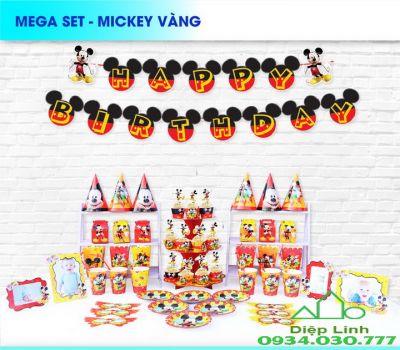 Sét Phụ Kiện Trang Trí Sinh Nhật Độc Đáo Chủ Đề Mickey Đỏ