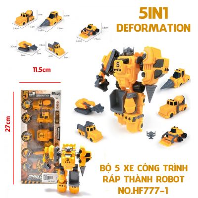 Hộp 5 xe công trình nhựa ghép hình robot