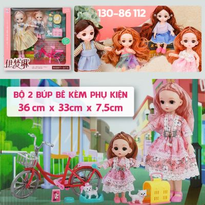 Hôp 2 Búp Bê kèm Phụ Kiện Thú Cưng Xe Đạp Cho Bé