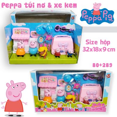 Hộp đồ chơi gia đình heo Peppa xe kem & túi nơ