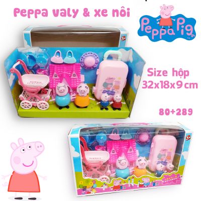 Hộp đồ chơi gia đình heo Peppa xe nôi & valy