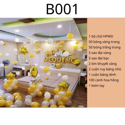 Set Bóng Trang Trí Phòng Cưới, Bóng Bay Trang Trí Phòng Cưới [TẶNG 100 CÁNH HOA HỒNG LỤA]B001