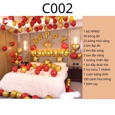 Set Bóng Trang Trí Phòng Cưới, Bóng Bay Trang Trí Phòng Cưới [TẶNG 100 CÁNH HOA HỒNG LỤA]C002