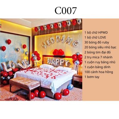 Set Bóng Trang Trí Phòng Cưới, Bóng Bay Trang Trí Phòng Cưới [TẶNG 100 CÁNH HOA HỒNG LỤA]C007