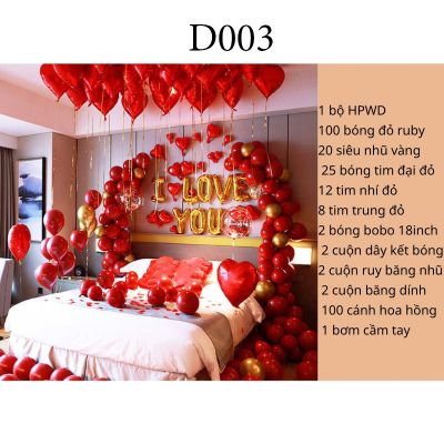 Set Bóng Trang Trí Phòng Cưới, Bóng Bay Trang Trí Phòng Cưới [TẶNG 100 CÁNH HOA HỒNG LỤA]D003