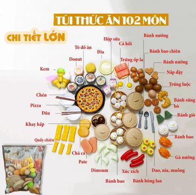 Bộ đồ chơi nấu ăn làm bếp 102 món cho bé