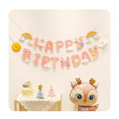 Dây treo nỉ Happy Birthday cầu vồng mây 