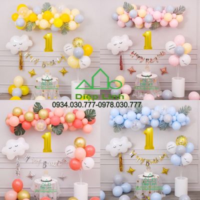 Set bóng Mây trang trí sinh nhật tông màu pastel