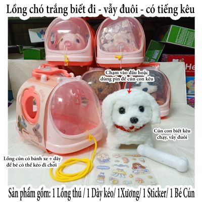 Bộ đồ chơi lồng chó trắng có tiếng biết đi - lồng thú cưng cho bé