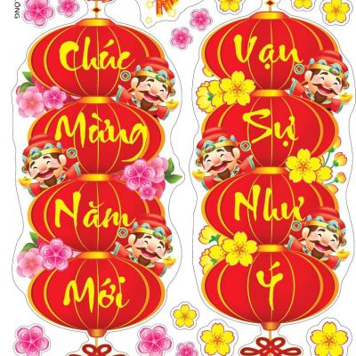 Decal dán kính 4D trang trí Tết năm mới - Decal M19