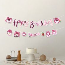 Dây treo chữ happy birthday hình gấu dâu trang trí sinh nhật