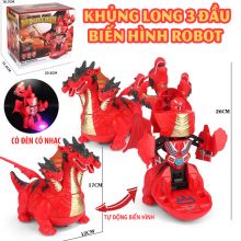 Khủng long 3 đầu có thể biến hình thành robot di chuyển và phát đèn , nhạc vui nhộn