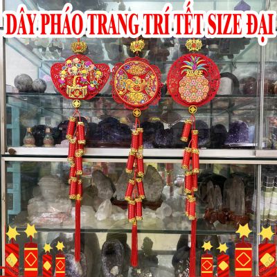 (Size Đại)Dây Chùm Pháo Treo Tết Chất Nhung Đỏ, Liễng Pháo Nhựa Phụ Kiện Decor Trang Trí Nhà Cửa Năm Mới Kim Tuyến Lấp L