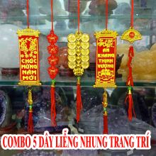 Combo 5 Liễng Nhung Treo Trang Trí Tết, Liễng Treo Mai-Đào-Quất, Phụ Kiện Trang Trí Tết Tài Lộc Mèo Thần Tài Bánh Trưng