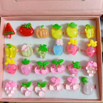 Set 2 Nhẫn Nhựa/ Kim Loại Điều Chỉnh Kích Thước Đáng Yêu Cho Bé Gái Hình Trái Cây