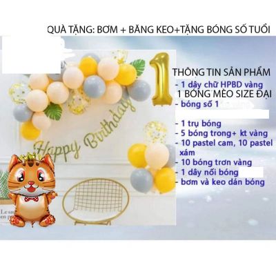 (TẶNG BÓNG TUỔI) Sét Bóng Bay Trang Trí Sinh Nhật Thôi Nôi Cho Bé Tuổi mèo, sinh nhật cho bé 1 tuổi cat10