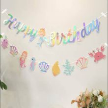 Dây treo chữ happy birthday hình tiên cá trang trí sinh nhật