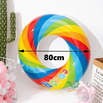 Phao bơi tròn 7 sắc cầu vòng 80 cm dày dặn cho bé và người lớn