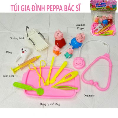 Túi đồ chơi gia đình bác sĩ heo Peppa hồng