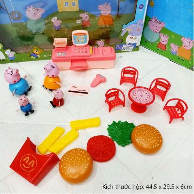 Hộp Heo peppa Pig máy tính tiền siêu thị hamberger khoai tây chiên cho bé