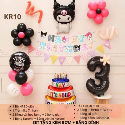 (TẶNG KÈM BƠM + KEO) Set bóng trang trí sinh nhật chủ đề Kuromi Melody đầy đủ phụ kiện như hình KRM010