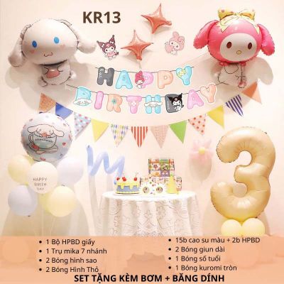 (TẶNG KÈM BƠM + KEO) Set bóng trang trí sinh nhật chủ đề Kuromi Melody đầy đủ phụ kiện như hình KRM013