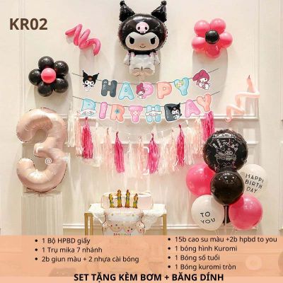 (TẶNG KÈM BƠM + KEO) Set bóng trang trí sinh nhật chủ đề Kuromi Melody đầy đủ phụ kiện như hình KRM02