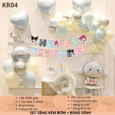 (TẶNG KÈM BƠM + KEO) Set bóng trang trí sinh nhật chủ đề Kuromi Melody đầy đủ phụ kiện như hình KRM04