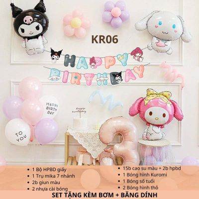 (TẶNG KÈM BƠM + KEO) Set bóng trang trí sinh nhật chủ đề Kuromi Melody đầy đủ phụ kiện như hình KRM06