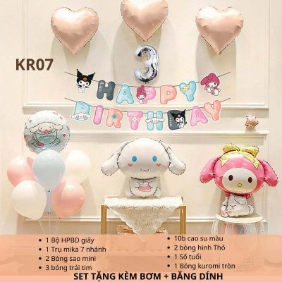 (TẶNG KÈM BƠM + KEO) Set bóng trang trí sinh nhật chủ đề Kuromi Melody đầy đủ phụ kiện như hình KRM07