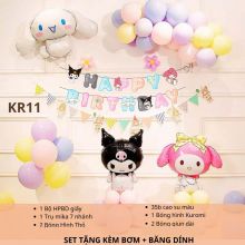 (TẶNG KÈM BƠM + KEO) Set bóng trang trí sinh nhật chủ đề Kuromi Melody đầy đủ phụ kiện như hình KRM011