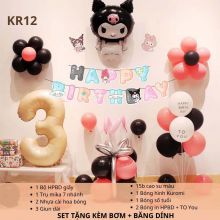 (TẶNG KÈM BƠM + KEO) Set bóng trang trí sinh nhật chủ đề Kuromi Melody đầy đủ phụ kiện như hình KRM012