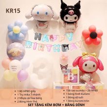 (TẶNG KÈM BƠM + KEO) Set bóng trang trí sinh nhật chủ đề Kuromi Melody đầy đủ phụ kiện như hình KRM015