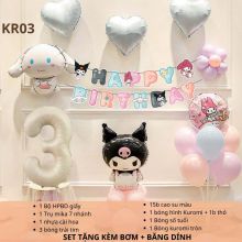 (TẶNG KÈM BƠM + KEO) Set bóng trang trí sinh nhật chủ đề Kuromi Melody đầy đủ phụ kiện như hình KRM03