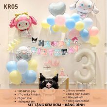 (TẶNG KÈM BƠM + KEO) Set bóng trang trí sinh nhật chủ đề Kuromi Melody đầy đủ phụ kiện như hình KRM05