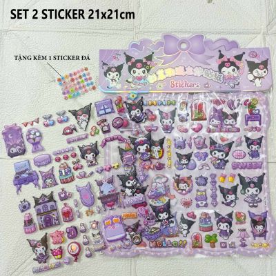 Set 2 Tấm Hình Dán Sticker 3D In Nổi Cho Bé Trai Bé Gái Nhiều Hình Đa Dạng Elsa Gấu Dâu Kuromi Kitty Xe Khủng Long Peppa