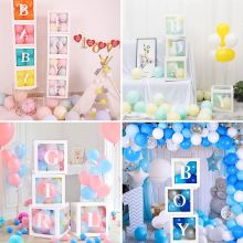 Set 4 hộp chữ BABY hộp LOVE hộp đựng bóng bay trong suốt hình vuông trang trí sinh nhật tiệc cưới khai trương