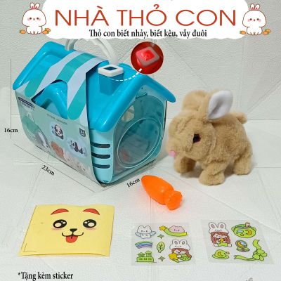 Đồ chơi nhà thỏ con có đèn trong lồng, thỏ con di chuyển và phát âm thanh đáng yêu