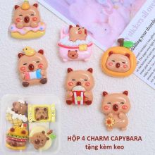 (TẶNG KÈM KEO) Hộp 4 Charm Cross, Sticker Jibbitz, Gắn Dép Hình Capybara Nâu Size Lớn Trang Trí DIY