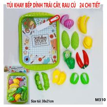 Túi đồ chơi cắt dính trái cây, khay đựng đồ ăn rau củ 24 chi tiết lớn an toàn cho bé