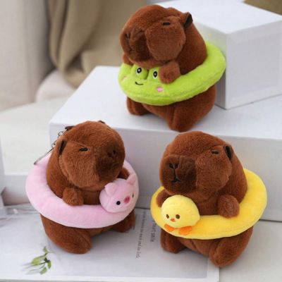 Gấu bông móc khóa Capybara chuột lang nước, Đồ chơi capybara phao bơi